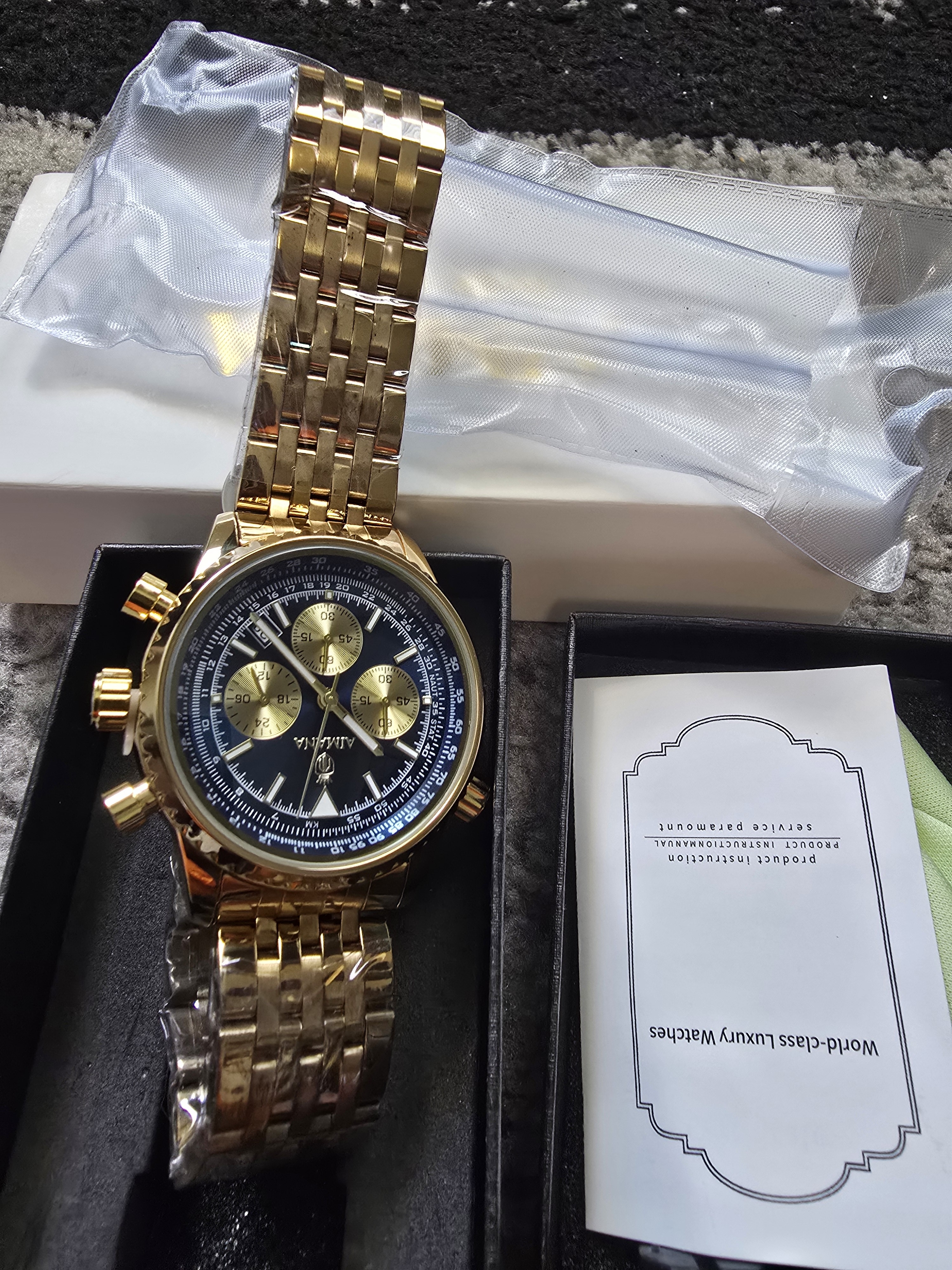 Gold Mens Chronograph Watch With Black Dial